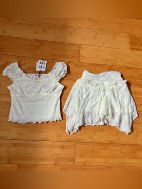 NWT Girls Size 10-12 Cream Boho Outfit - Top Shirt & Asymmetrical Skorts Set